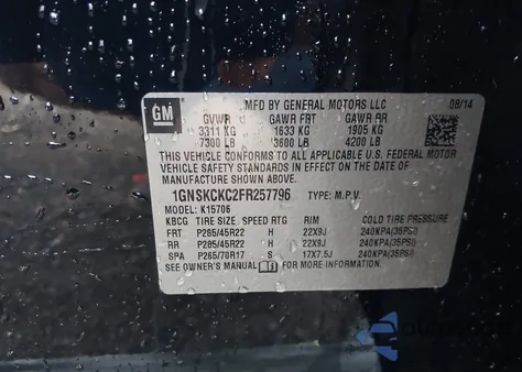 2015 Chevrolet Tahoe Ltz from USA, damaged, VIN 1GNSKCKC2FR257796